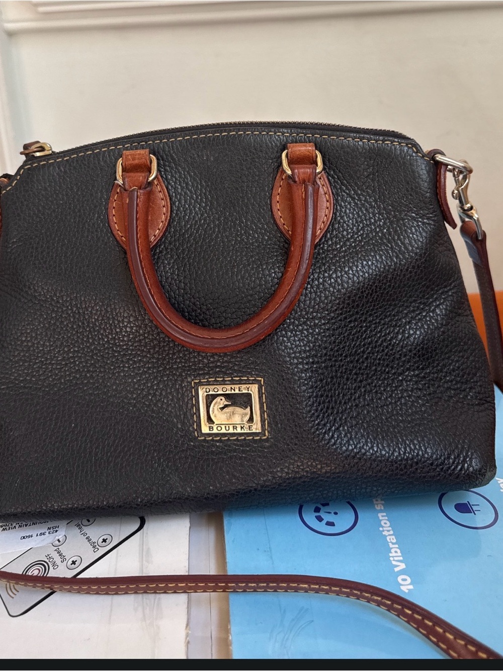 Dooney & Bourke Black Pebble Leather Crossbody with Brown Trim